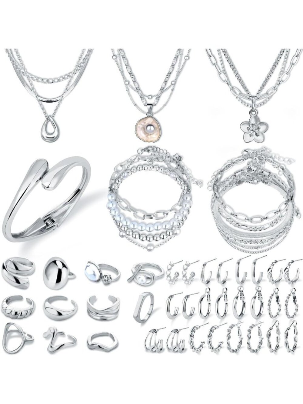 Trendy Gold Jewelry Set for Women - 14k Plated Necklaces, Bracelets, Earrings